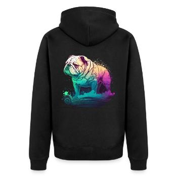 Bunte Bulldogge Vaporwave - Unisex Premium Bio Zip Hoodie - Schwarz - Hinten - Nico (187cm)