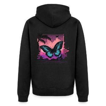 Flying Vaporwave Butterfly - Unisex Premium Organic Zip Hoodie - black - Back - Nico (187cm)