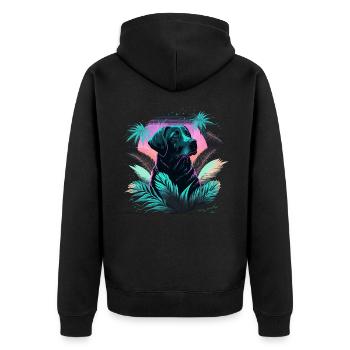 Vaporwave Labrador Retriever in großen Blättern - Unisex Premium Bio Zip Hoodie - Schwarz - Hinten - Nico (187cm)