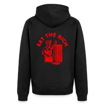 Eat the rich - Unisex Premium Bio Zip Hoodie - Schwarz - Hinten - Nico (187cm)