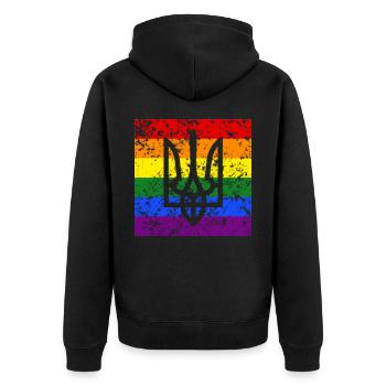 Ukraine Wappen Regenbogen Fahne Flagge - Unisex Premium Bio Zip Hoodie - Schwarz - Hinten - Nico (187cm)