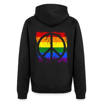 Peacezeichen Regenbogen - Unisex Premium Bio Zip Hoodie - Schwarz - Hinten - Nico (187cm)