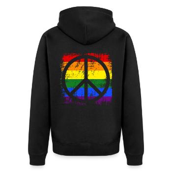 Peacezeichen Regenbogen - Unisex Premium Bio Zip Hoodie - Schwarz - Hinten - Nico (187cm)