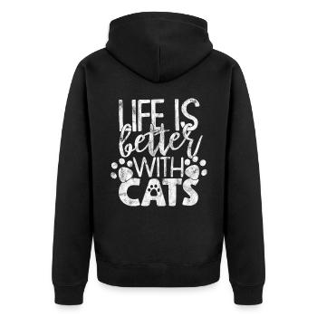 La vie est meilleure avec les chats - Funny Cat Dictons - Veste à capuche bio Premium Unisexe - noir - Dos - Nico (187cm)