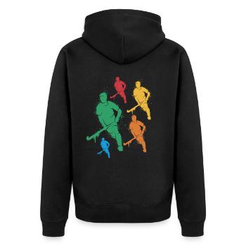 Hockeyspieler Jungen Feldhockey Kinder Hockey - Unisex Premium Bio Zip Hoodie - Schwarz - Hinten - Nico (187cm)