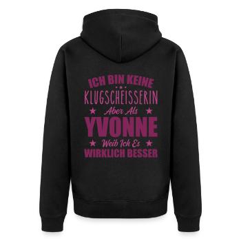 Name Yvonne Vorname Klugscheisserin Namenstag - Unisex Premium Bio Zip Hoodie - Schwarz - Hinten - Nico (187cm)
