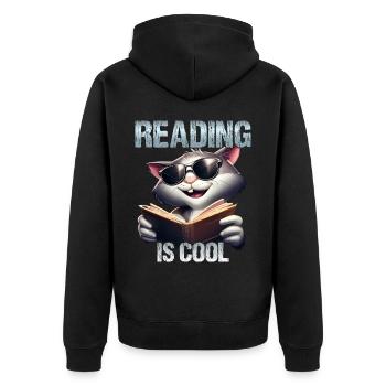 Reading is cool cat - Unisex Premium Organic Zip Hoodie - black - Back - Nico (187cm)