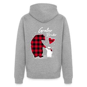 Großer Bruder Bär 2028 - Unisex Premium Bio Zip Hoodie - Grau meliert - Hinten - Nico (187cm)