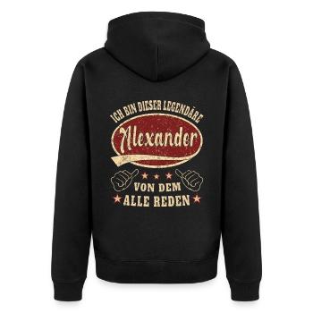 Alexander ich bin dieser legendäre Alexander - Unisex Premium Bio Zip Hoodie - Schwarz - Hinten - Nico (187cm)