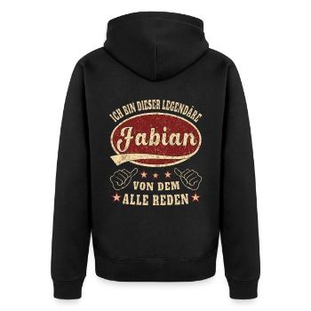 Fabian ich bin dieser legendäre Fabian Retro - Unisex Premium Bio Zip Hoodie - Schwarz - Hinten - Nico (187cm)