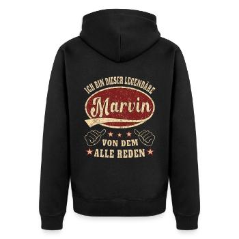 Marvin ich bin dieser legendäre Marvin Retro - Unisex Premium Bio Zip Hoodie - Schwarz - Hinten - Nico (187cm)