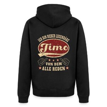 Timo ich bin dieser legendäre Timo Retro - Unisex Premium Bio Zip Hoodie - Schwarz - Hinten - Nico (187cm)