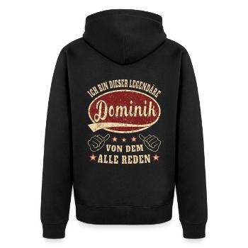 Dominik ich bin dieser legendäre Dominik Retro - Unisex Premium Bio Zip Hoodie - Schwarz - Hinten - Nico (187cm)