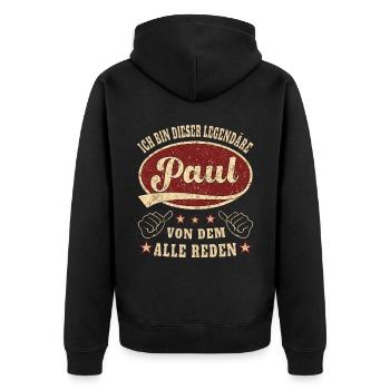 Paul ich bin dieser legendäre Paul Retro - Unisex Premium Bio Zip Hoodie - Schwarz - Hinten - Nico (187cm)