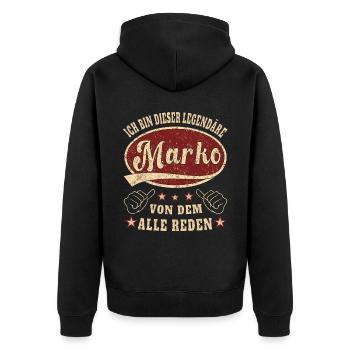 Marko ich bin dieser legendäre Marko Retro - Unisex Premium Bio Zip Hoodie - Schwarz - Hinten - Nico (187cm)