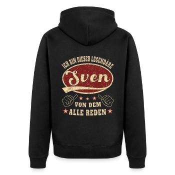 Sven ich bin dieser legendäre Sven Retro - Unisex Premium Bio Zip Hoodie - Schwarz - Hinten - Nico (187cm)