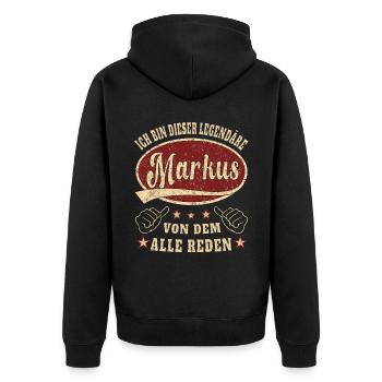 Markus ich bin dieser legendäre Markus Retro - Unisex Premium Bio Zip Hoodie - Schwarz - Hinten - Nico (187cm)