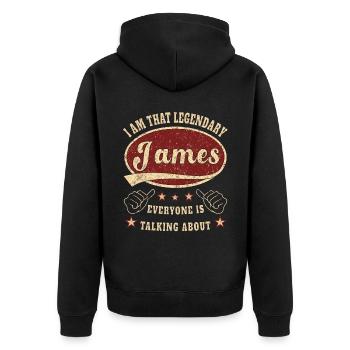 James i am that legendary James - Unisex Premium Organic Zip Hoodie - black - Back - Nico (187cm)