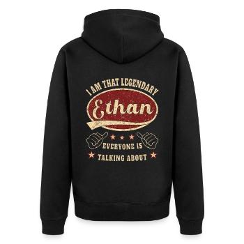 Ethan i am that legendary Ethan - Unisex Premium Bio Zip Hoodie - Schwarz - Hinten - Nico (187cm)