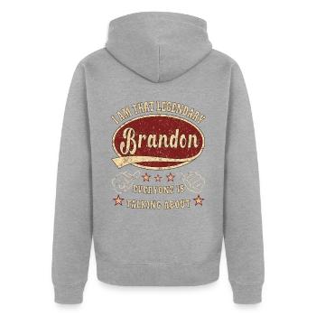 Brandon i am that legendary Brandon - Unisex Premium Bio Zip Hoodie - Grau meliert - Hinten - Nico (187cm)
