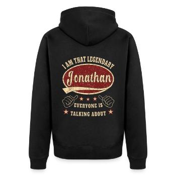 Jonathan i am that legendary Jonathan - Unisex Premium Bio Zip Hoodie - Schwarz - Hinten - Nico (187cm)