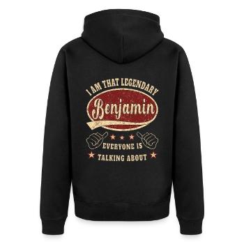 Benjamin i am that legendary Benjamin - Unisex Premium Bio Zip Hoodie - Schwarz - Hinten - Nico (187cm)