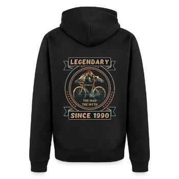 Bicycle 1990 Cycling Road Bike Cyclist Birthday - Unisex Premium Organic Zip Hoodie - black - Back - Nico (187cm)