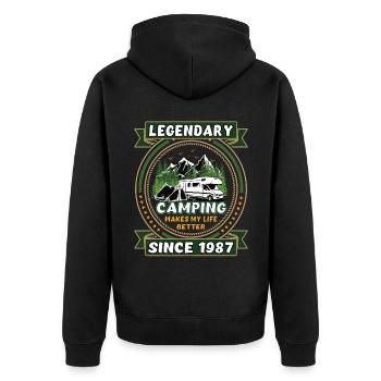 Legendär seit 1987 Camping Geschenk Geburtsjahr - Unisex Premium Bio Zip Hoodie - Schwarz - Hinten - Nico (187cm)