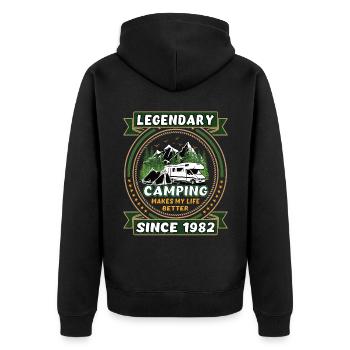 Legendär seit 1982 Camping Geschenk Geburtsjahr - Unisex Premium Bio Zip Hoodie - Schwarz - Hinten - Nico (187cm)