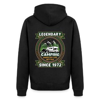 Legendär seit 1972 Camping Geschenk Geburtsjahr - Unisex Premium Bio Zip Hoodie - Schwarz - Hinten - Nico (187cm)