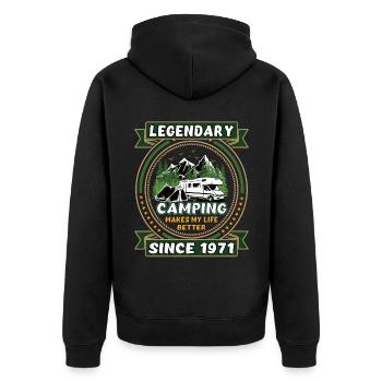 Legendär seit 1971 Camping Geschenk Geburtsjahr - Unisex Premium Bio Zip Hoodie - Schwarz - Hinten - Nico (187cm)