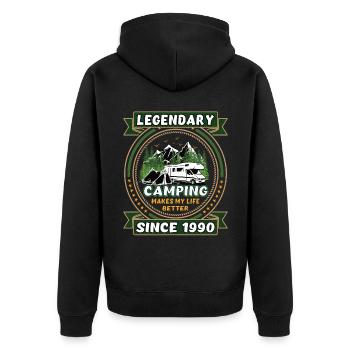 Legendär seit 1990 Camping Geschenk Geburtsjahr - Unisex Premium Bio Zip Hoodie - Schwarz - Hinten - Nico (187cm)
