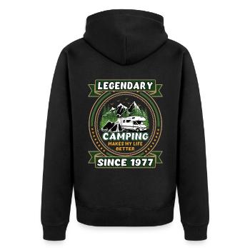 Legendär seit 1977 Camping Geschenk Geburtsjahr - Unisex Premium Bio Zip Hoodie - Schwarz - Hinten - Nico (187cm)