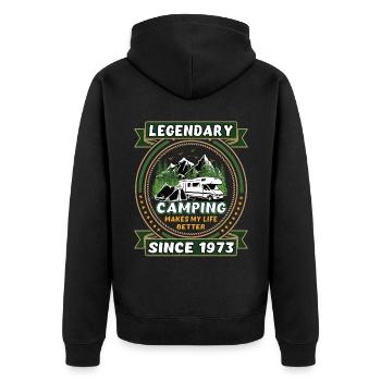 Legendär seit 1973 Camping Geschenk Geburtsjahr - Unisex Premium Bio Zip Hoodie - Schwarz - Hinten - Nico (187cm)
