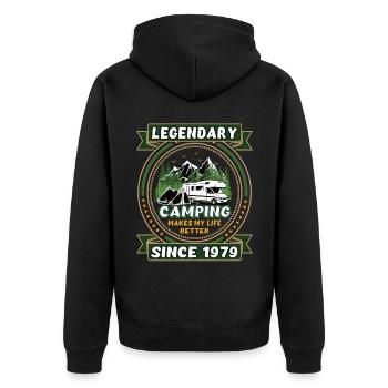 Legendär seit 1979 Camping Geschenk Geburtsjahr - Unisex Premium Bio Zip Hoodie - Schwarz - Hinten - Nico (187cm)