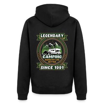 Legendär seit 1991 Camping Geschenk Geburtsjahr - Unisex Premium Bio Zip Hoodie - Schwarz - Hinten - Nico (187cm)