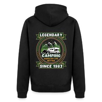 Legendary since 1983 Camping gift year of birth - Unisex Premium Organic Zip Hoodie - black - Back - Nico (187cm)