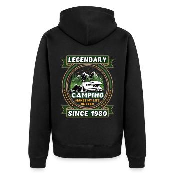 Legendär seit 1980 Camping Geschenk Geburtsjahr - Unisex Premium Bio Zip Hoodie - Schwarz - Hinten - Nico (187cm)