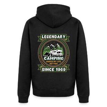 Legendär seit 1969 Camping Geschenk Geburtsjahr - Unisex Premium Bio Zip Hoodie - Schwarz - Hinten - Nico (187cm)