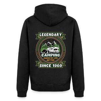Legendär seit 1960 Camping Geschenk Geburtsjahr - Unisex Premium Bio Zip Hoodie - Schwarz - Hinten - Nico (187cm)