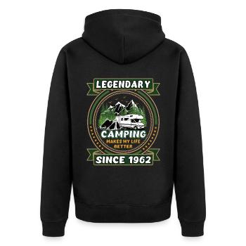 Legendär seit 1962 Camping Geschenk Geburtsjahr - Unisex Premium Bio Zip Hoodie - Schwarz - Hinten - Nico (187cm)