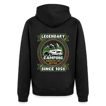 Legendär seit 1956 Camping Geschenk Geburtsjahr - Unisex Premium Bio Zip Hoodie - Schwarz - Hinten - Nico (187cm)