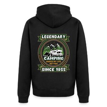 Legendär seit 1955 Camping Geschenk Geburtsjahr - Unisex Premium Bio Zip Hoodie - Schwarz - Hinten - Nico (187cm)