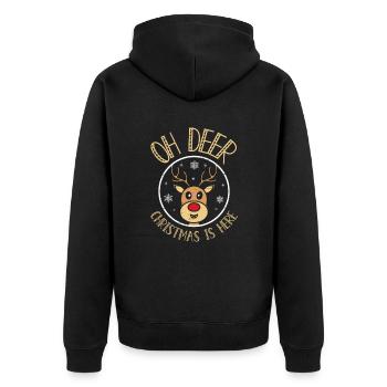 Oh Hirschweihnacht ist hier Weihnachtsmann Rentier - Unisex Premium Bio Zip Hoodie - Schwarz - Hinten - Nico (187cm)