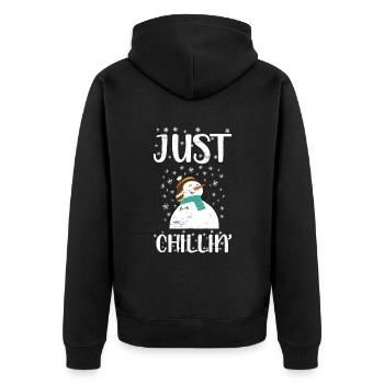 Urlaub mit dem Schneemann des Weihnachtsmanns - Unisex Premium Bio Zip Hoodie - Schwarz - Hinten - Nico (187cm)