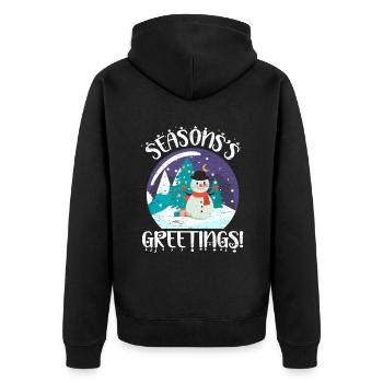 Weihnachtsgrüße Weihnachtsmann Schneemann Feiertage - Unisex Premium Bio Zip Hoodie - Schwarz - Hinten - Nico (187cm)