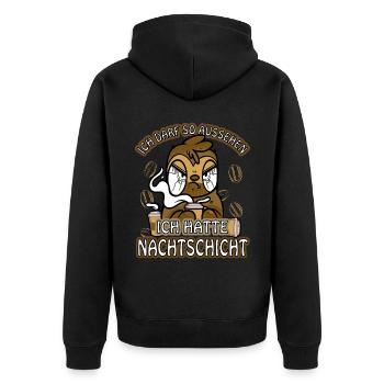 Ich hatte Nachtschicht Kaffee müde Faultier - Unisex Premium Bio Zip Hoodie - Schwarz - Hinten - Nico (187cm)