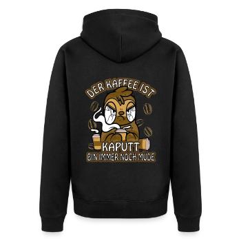Der Kaffee ist kaputt müde Faultier - Unisex Premium Bio Zip Hoodie - Schwarz - Hinten - Nico (187cm)