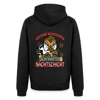 Ich hatte Nachtschicht Kaffee müde Faultier - Unisex Premium Bio Zip Hoodie - Schwarz - Hinten - Nico (187cm)