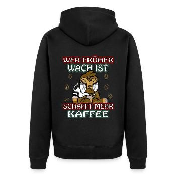 Wer früher wach ist schafft mehr Kaffee Faultier - Unisex Premium Bio Zip Hoodie - Schwarz - Hinten - Nico (187cm)